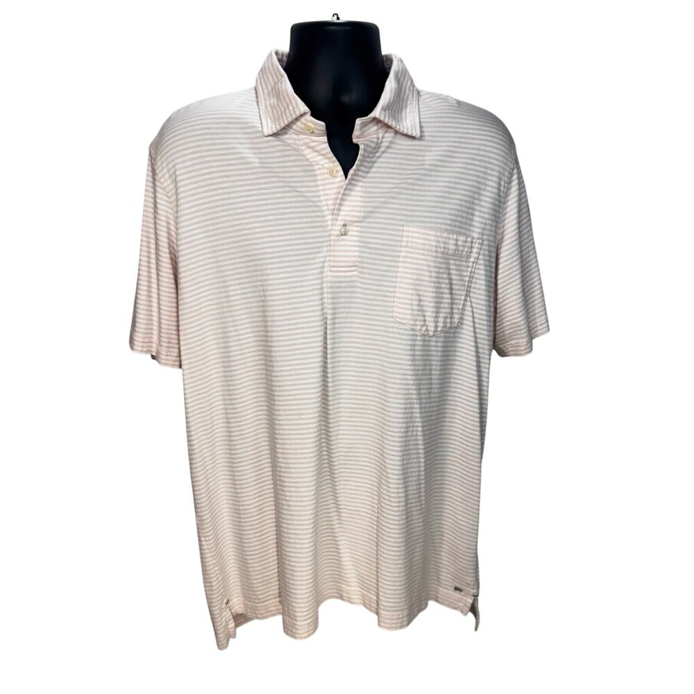 Sid Mashburn Pima Cotton Stripe Polo Shirt XL Pink White Country Club Sportif